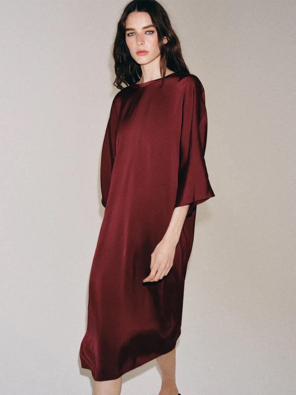 ✨ NWT Zara ZW Collection Satin Effect Midi Dress Burgundy Size Small SOLD OUT